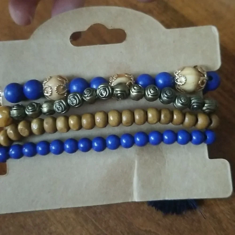 Blue and Gold Beaded Bracelet Set
